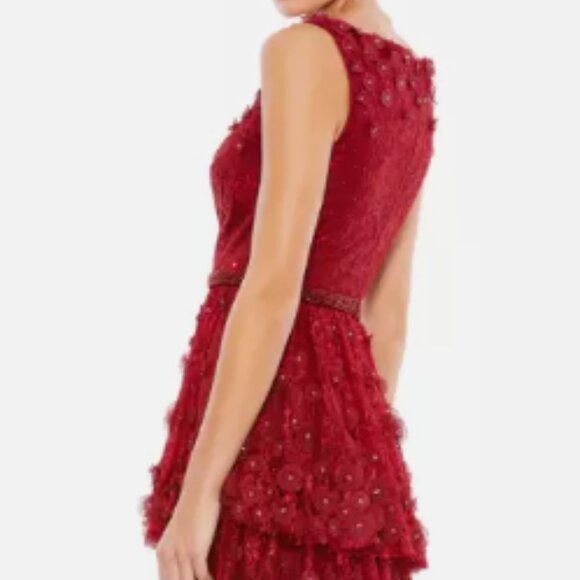 MAC DUGGAL 67710 FLORAL APPLIQUE RUFFLED TIERED SLEEVELESS V-NECK GOWN sz 8 - Picture 7 of 8